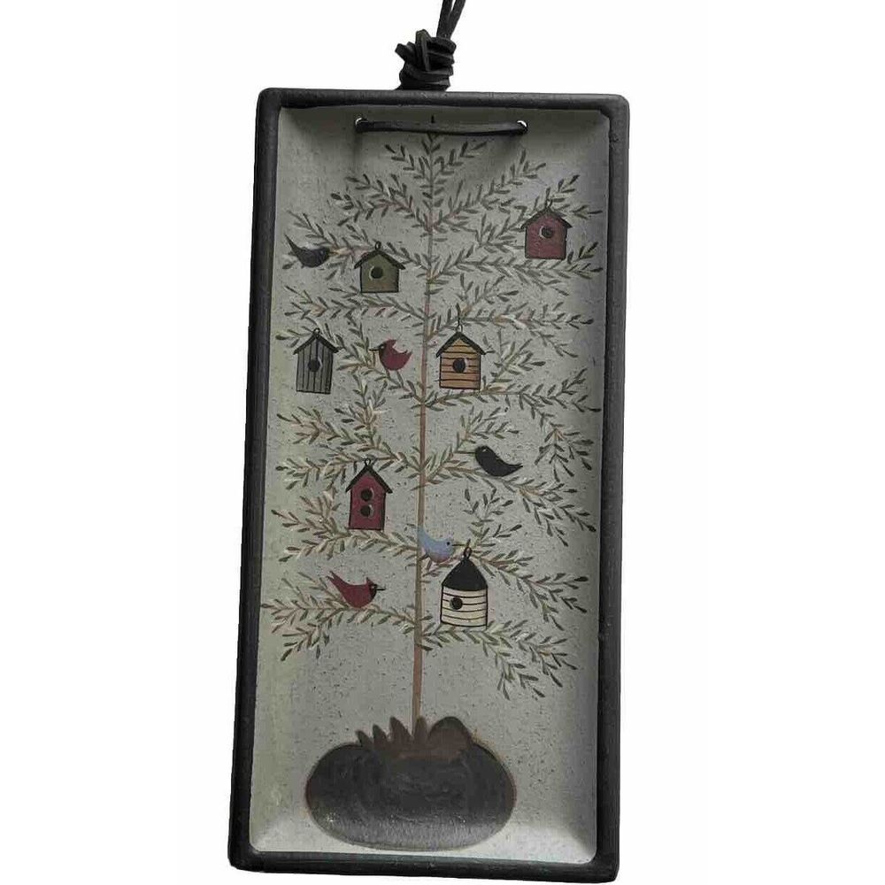 Donna White Birdhouse Birds Hand Painted Hanging Wooden Tray‎ Folk Art Tree